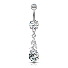 Bauchnabelpiercing aus chirurgischem Stahl 316L mit weißen Zirkonia-Ranken