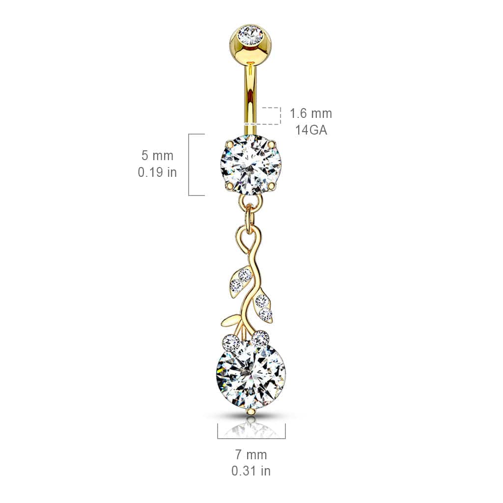 Bauchnabelpiercing aus chirurgischem Stahl 316L mit weißen Zirkonia-Ranken
