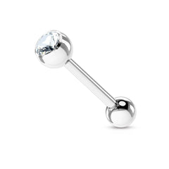 316L Surgical Steel White Gem Straight Barbell Tongue Ring