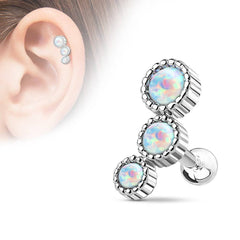 316L Surgical Steel White Opal 3 Gem Cartilage Ring