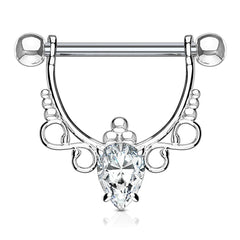 316L Surgical Steel with White Pear CZ Dangle Nipple Ring Barbell