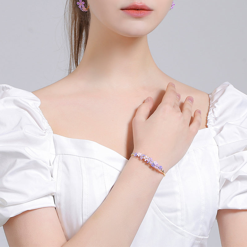 18K Purple Pink Small Flower Mori Enamel Bracelet