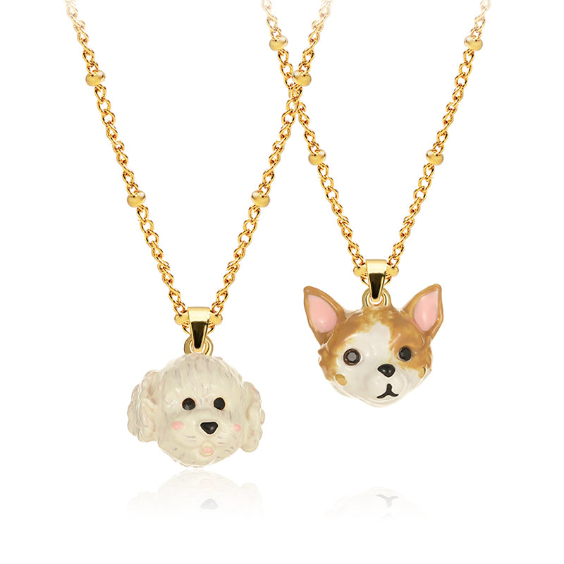 ��18K Cute Pet Cubic Enamel Cat and Dog Enamel Necklace