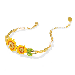 18K Luxury Sweet Bee Sunflower Flowers Enamel Bracelet