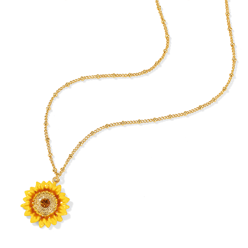 18K Maillard Style Simple Sunflower Enamel Necklace