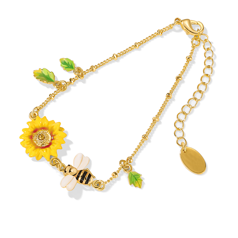 18K Sweet Temperament Little Bee Sunflower Enamel Bracelet