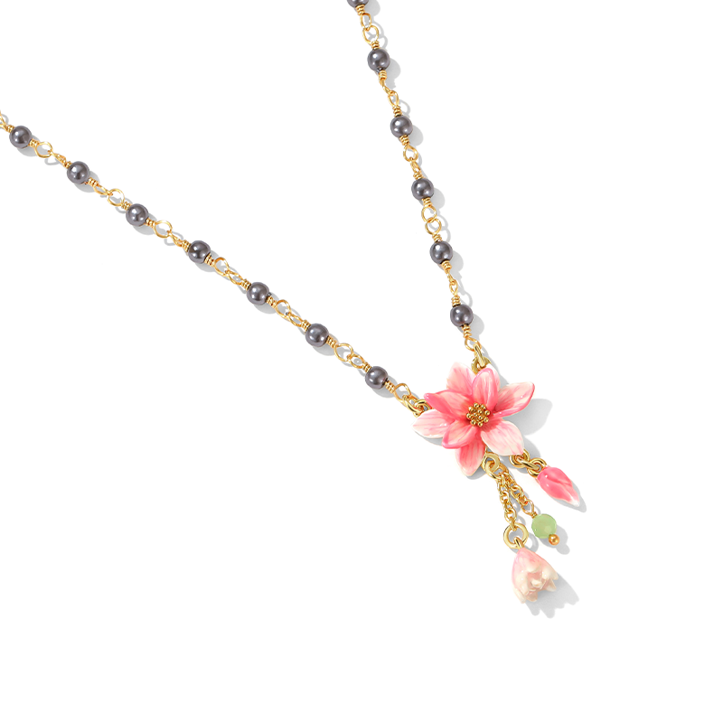 Pink Magnolia Tassel Necklace