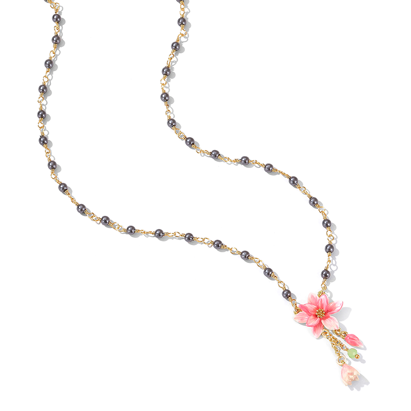 Pink Magnolia Tassel Necklace