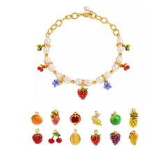 18K Flower Pearl Fruit &amp; Enamel Spirit Bracelet