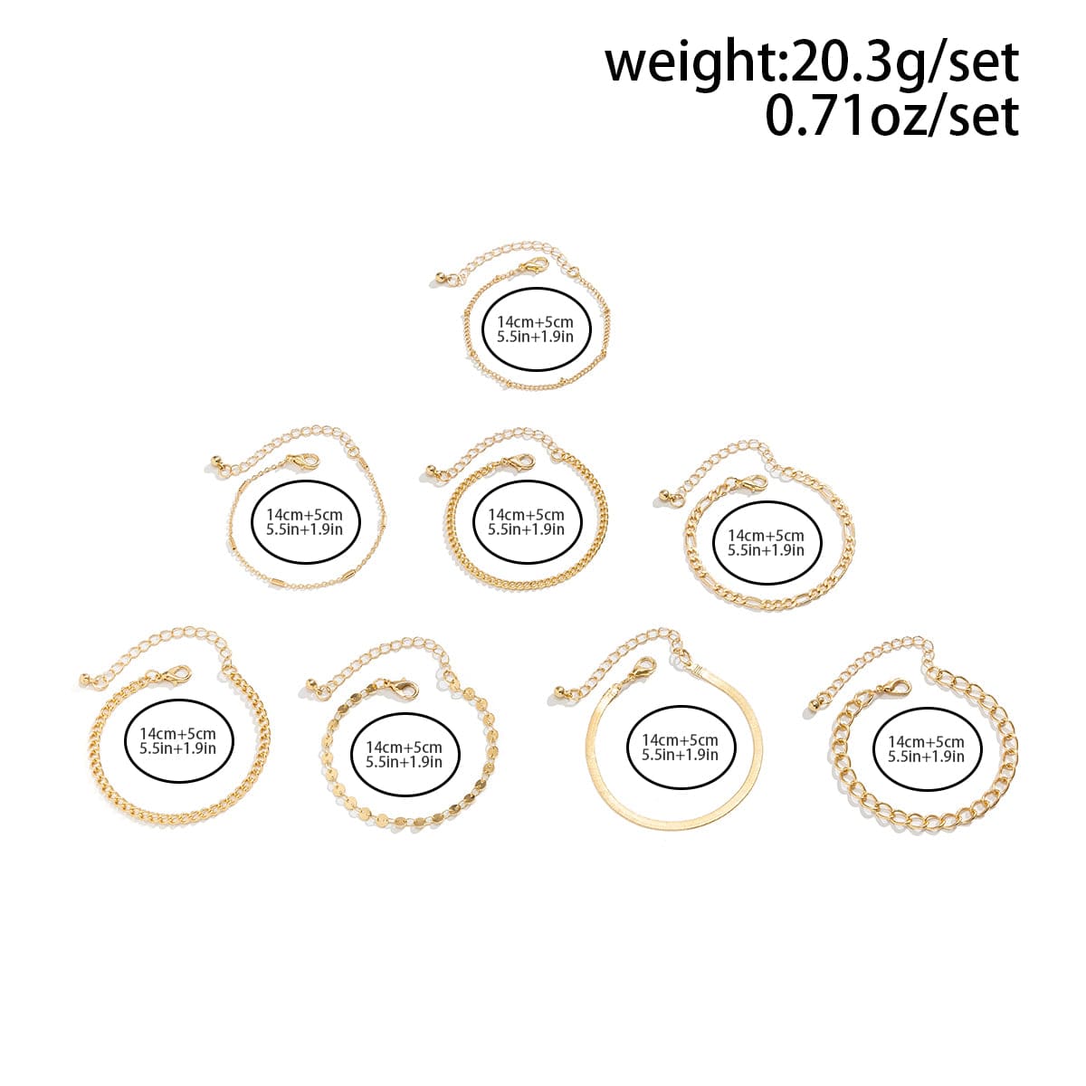 8 Pcs Gold Silver Tone Stackable Bracelet Set