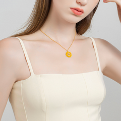 18K Maillard Style Simple Sunflower Enamel Necklace