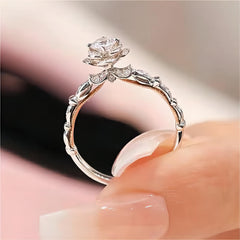 925 Sterling Silver Floral Moissanite Diamond Ring