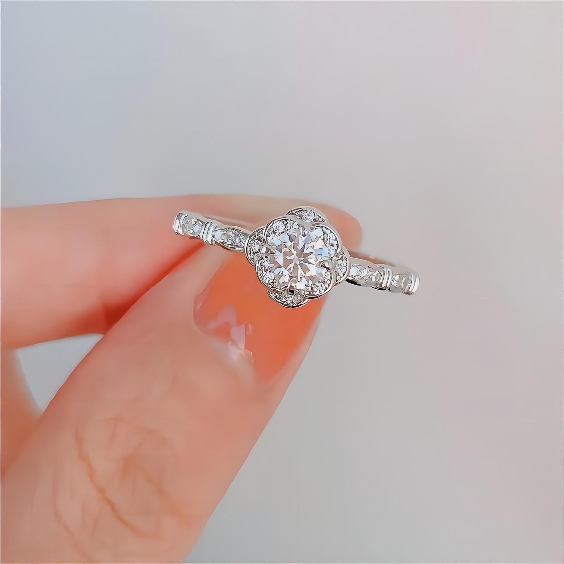 925 Sterling Silver Floral Moissanite Diamond Ring