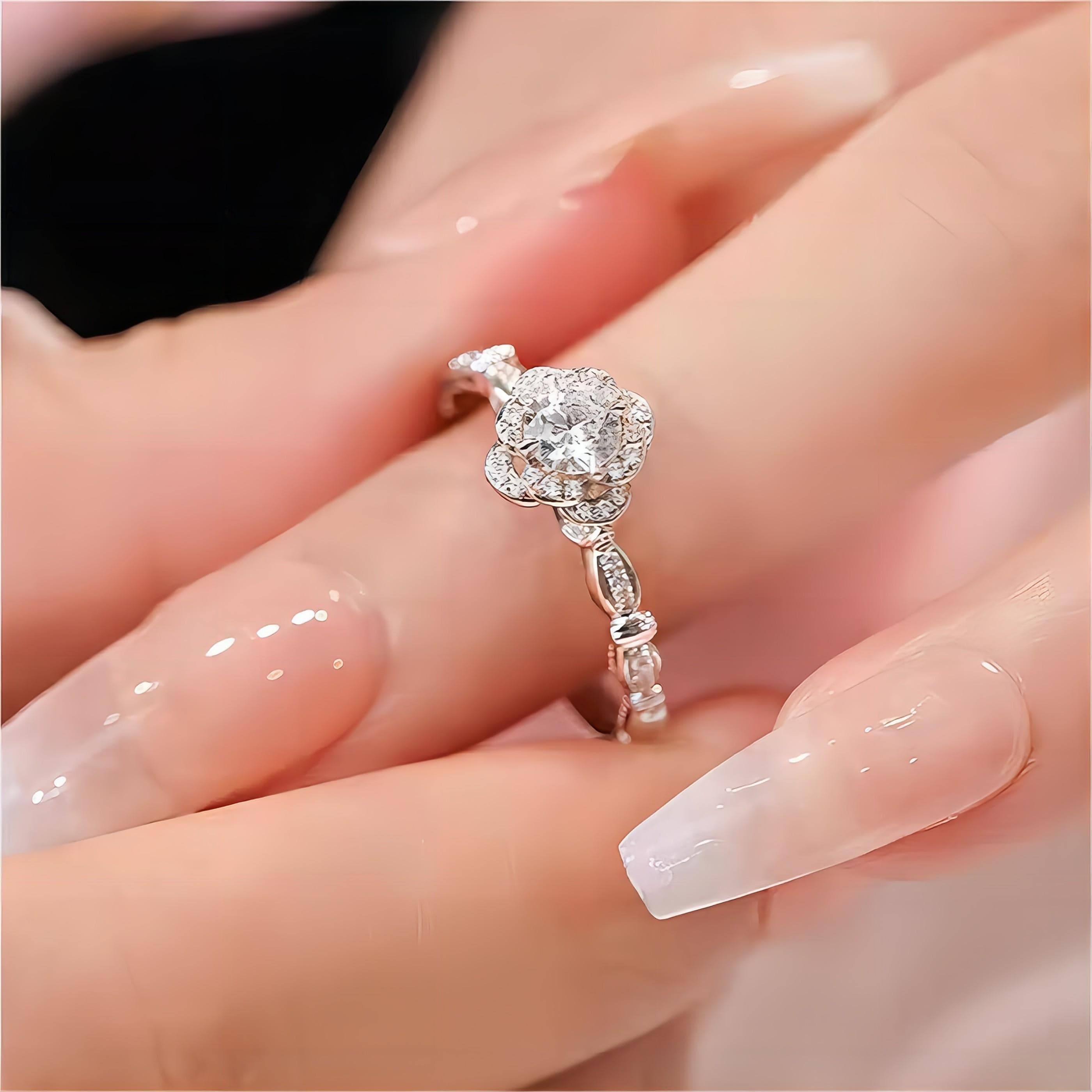 925 Sterling Silver Floral Moissanite Diamond Ring