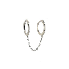 925 Sterling Silver Single Dainty Double Hoop With Chain Minimal Hoop Earring