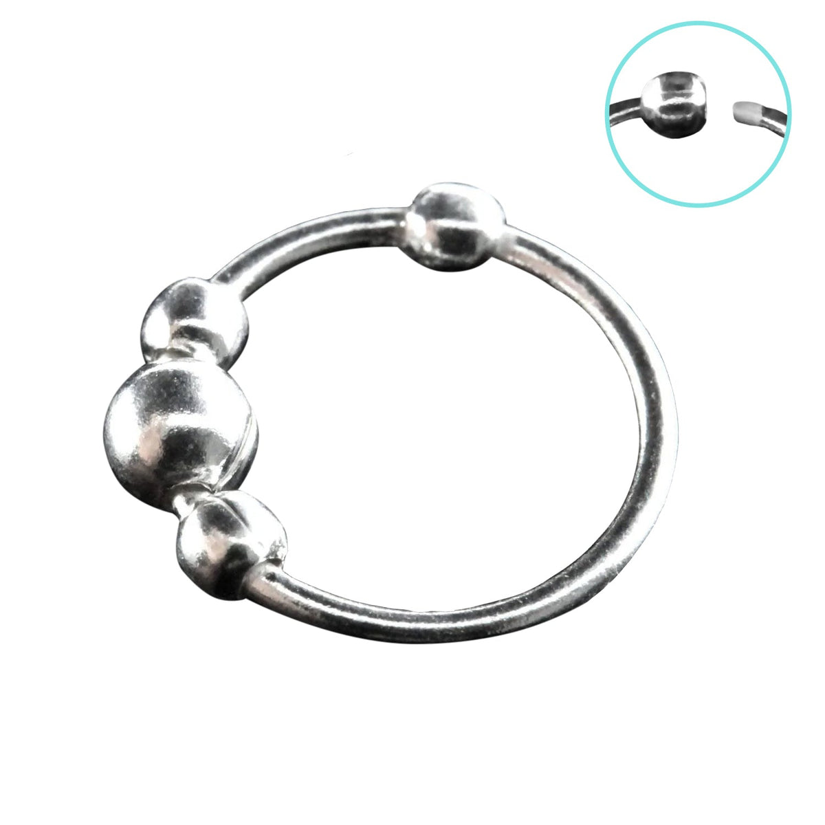 925 Sterling Silver Tribal Bead Nose Hoop Ring