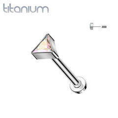 Aurora Borealis CZ Dreieckiges, gewindeloses Push-In-Labret aus Titan in Implantatqualität
