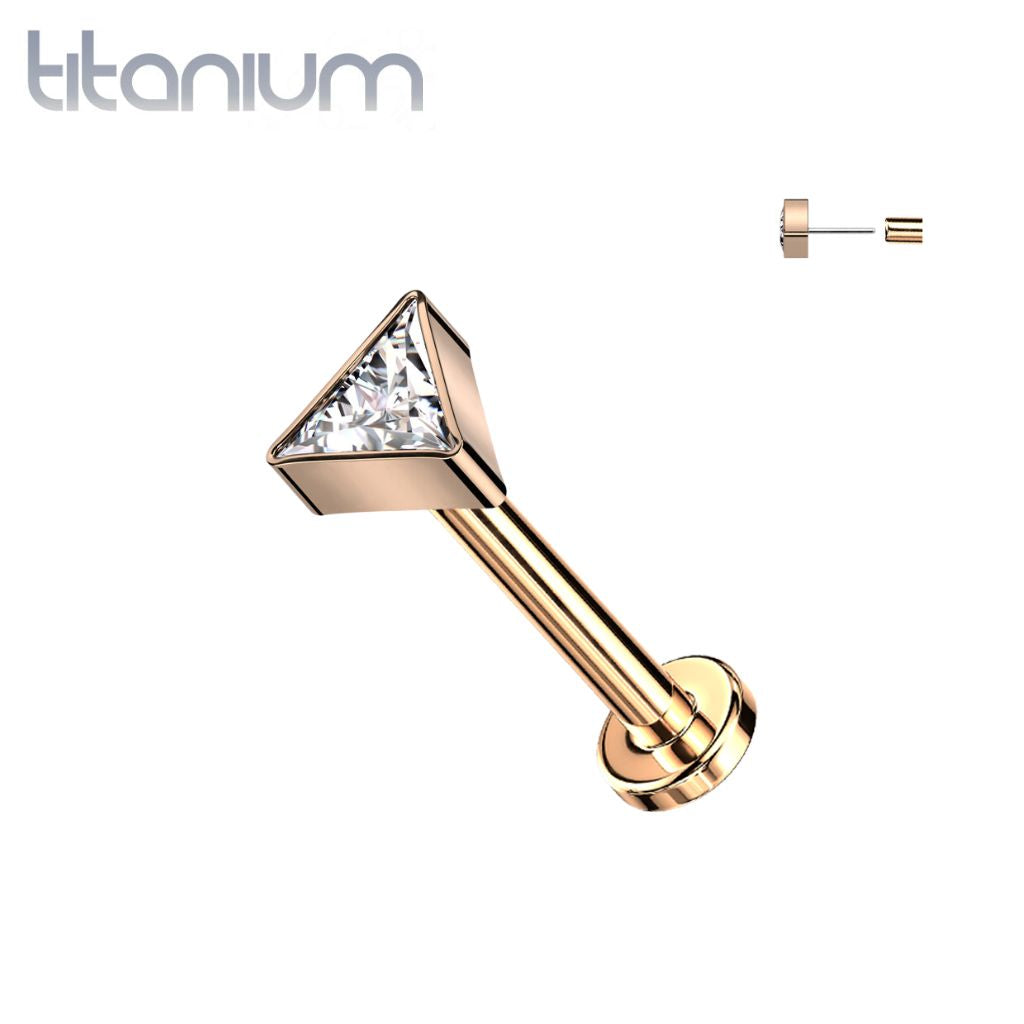 Implantat-Titanium Roségold PVD Weiß CZ Dreieck Gewindeloses Push-In Labret