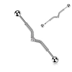 316L Surgical Steel Wire Wrapped White CZ Industrial Barbell