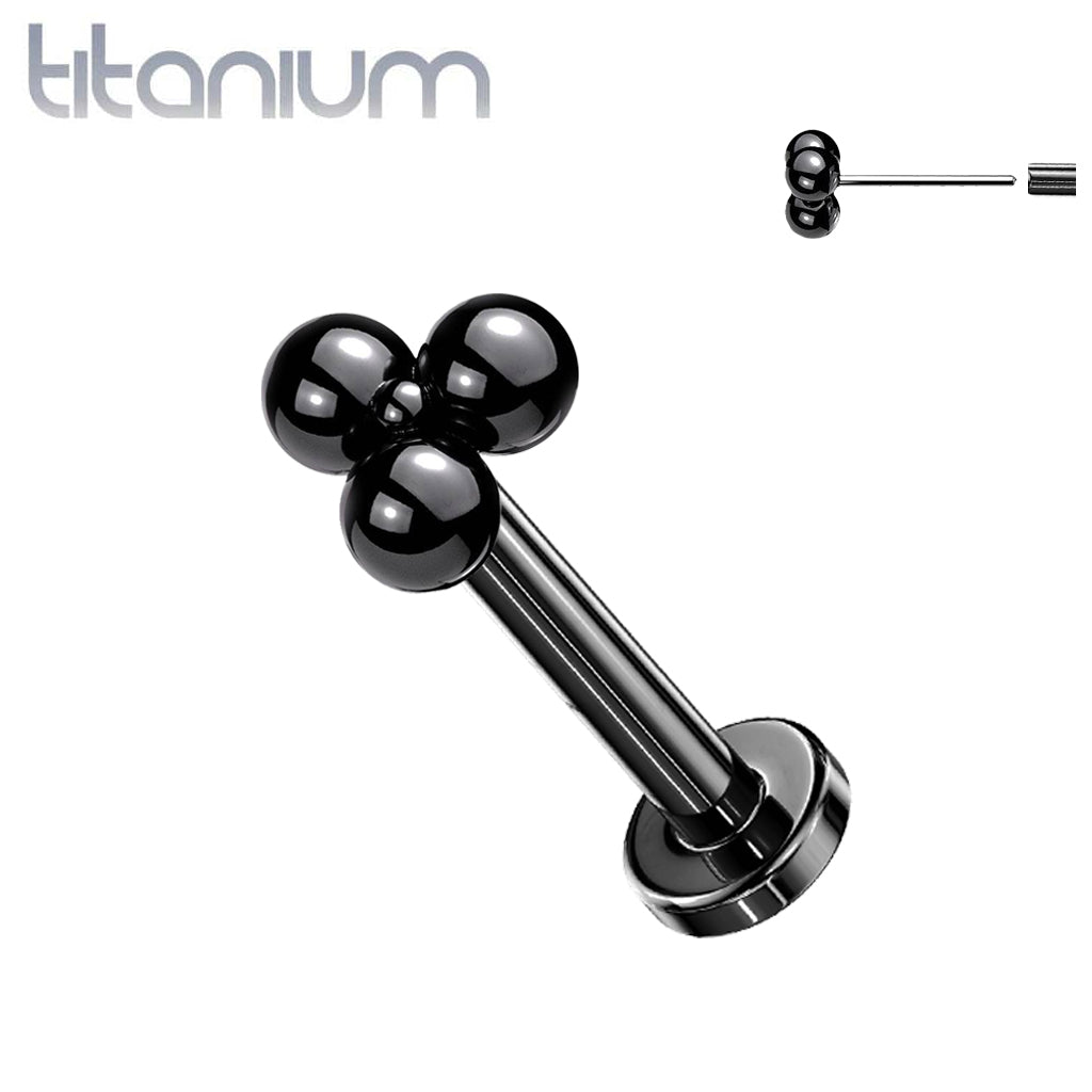 Tragus/Knorpel-Labret-Stecker aus Titan in Implantatqualität, ohne Gewinde, schwarzer PVD-Beschichtung
