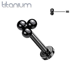 Tragus/Knorpel-Labret-Stecker aus Titan in Implantatqualität, ohne Gewinde, schwarzer PVD-Beschichtung