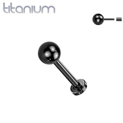 Labret aus Titan in Implantatqualität mit schwarzer PVD-Beschichtung, ohne Gewinde, zum Einstecken, Kugelkopf, mit flacher Rückseite