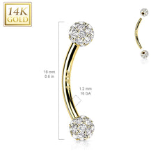 14kt White Gold White Multi CZ Cluster Curved Barbell