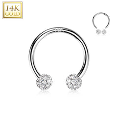 14kt White Gold White Multi CZ Cluster Horseshoe