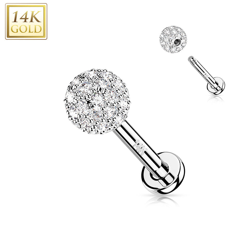 14kt White Gold Multi CZ Cluster Flat Back Labret