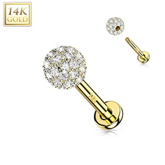 14kt Yellow Gold Multi CZ Cluster Flat Back Labret