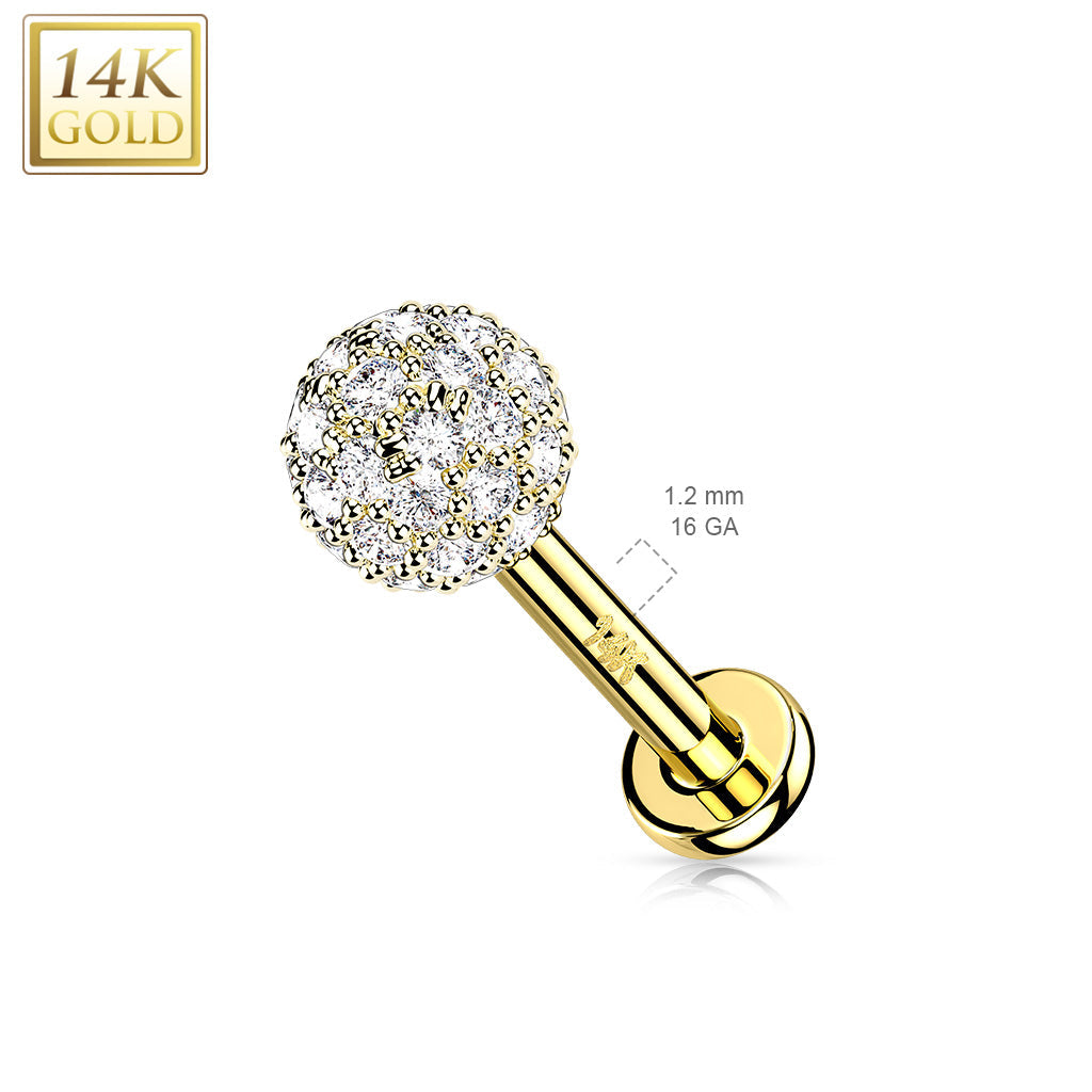 14kt Yellow Gold Multi CZ Cluster Flat Back Labret