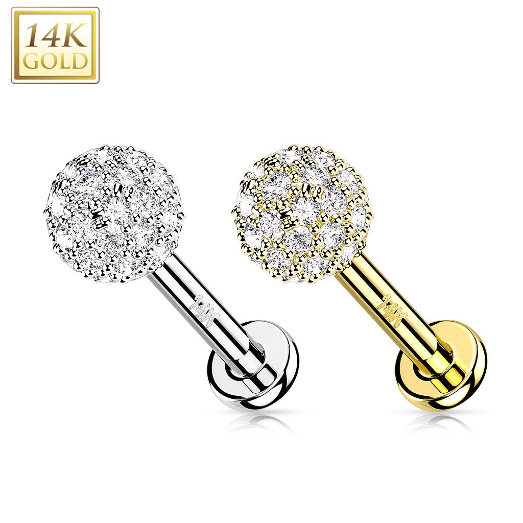 14kt Yellow Gold Multi CZ Cluster Flat Back Labret