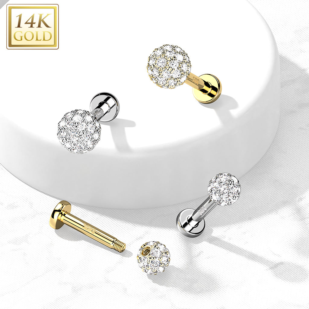 14kt White Gold Multi CZ Cluster Flat Back Labret