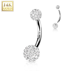 14kt White Gold Multi CZ Cluster Ball Belly Ring