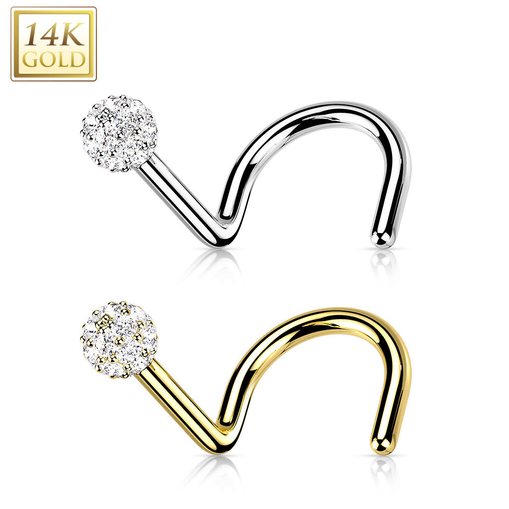 14kt Yellow Gold Multi CZ Cluster Corkscrew Nose Ring