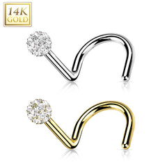 14kt Yellow Gold Multi CZ Cluster Corkscrew Nose Ring