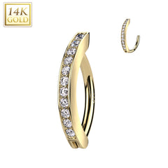 14KT Yellow Gold White CZ Clicker Hoop Hinged Belly Ring