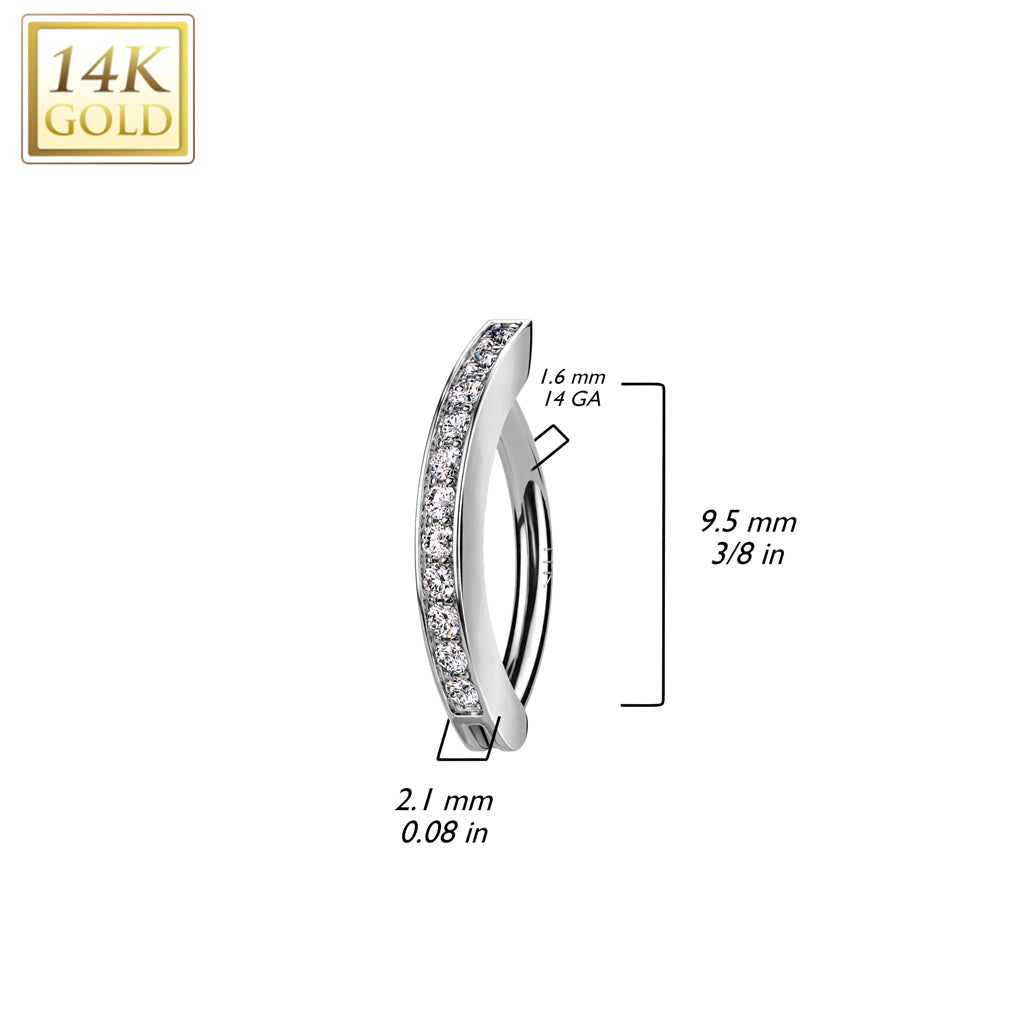 14KT Yellow Gold White CZ Clicker Hoop Hinged Belly Ring