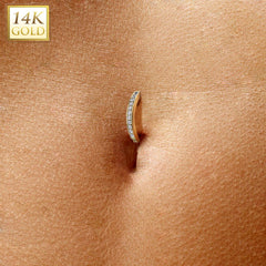 14KT Yellow Gold White CZ Clicker Hoop Hinged Belly Ring