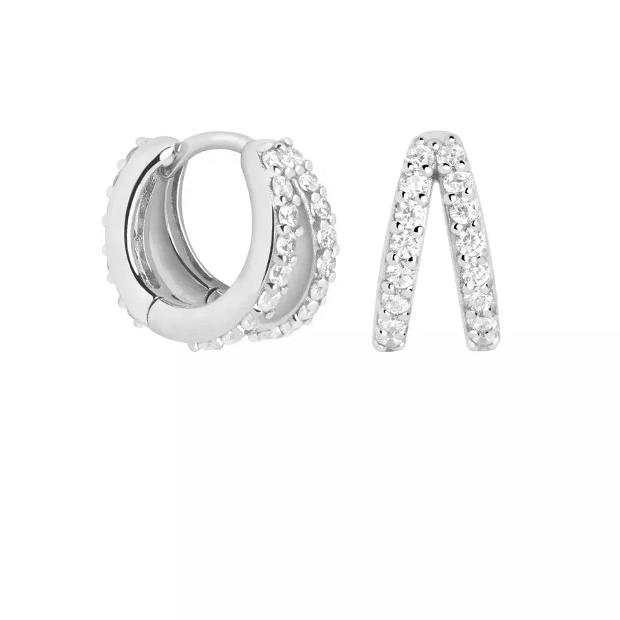 Paar Creolen aus 925er Sterlingsilber mit doppeltem weißen Pavé-Stein