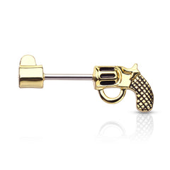 316L Surgical Steel Gold PVD Large Revolver Straight Barbell Nipple Ring