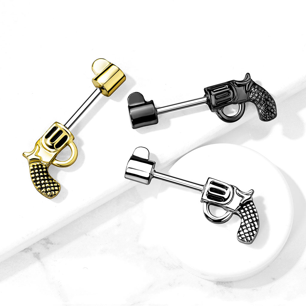 316L Surgical Steel Gold PVD Large Revolver Straight Barbell Nipple Ring