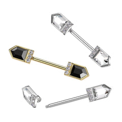 316L Surgical Steel Gold PVD Black CZ Pointed Gem Cluster Nipple Ring Straight Barbell