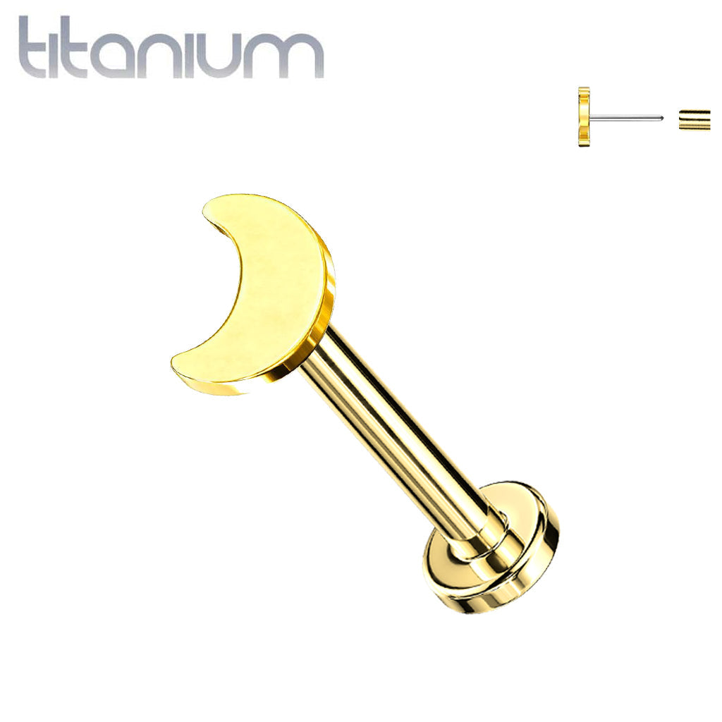 Gewindeloser Einsteck-Tragus-/Knorpel-Ohrstecker aus Titan in Implantatqualität mit Gold-PVD-Beschichtung und flacher Rückseite