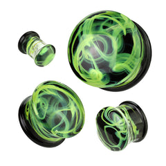 Green Smoke Swirl Pyrex Glass Double Flared Plug