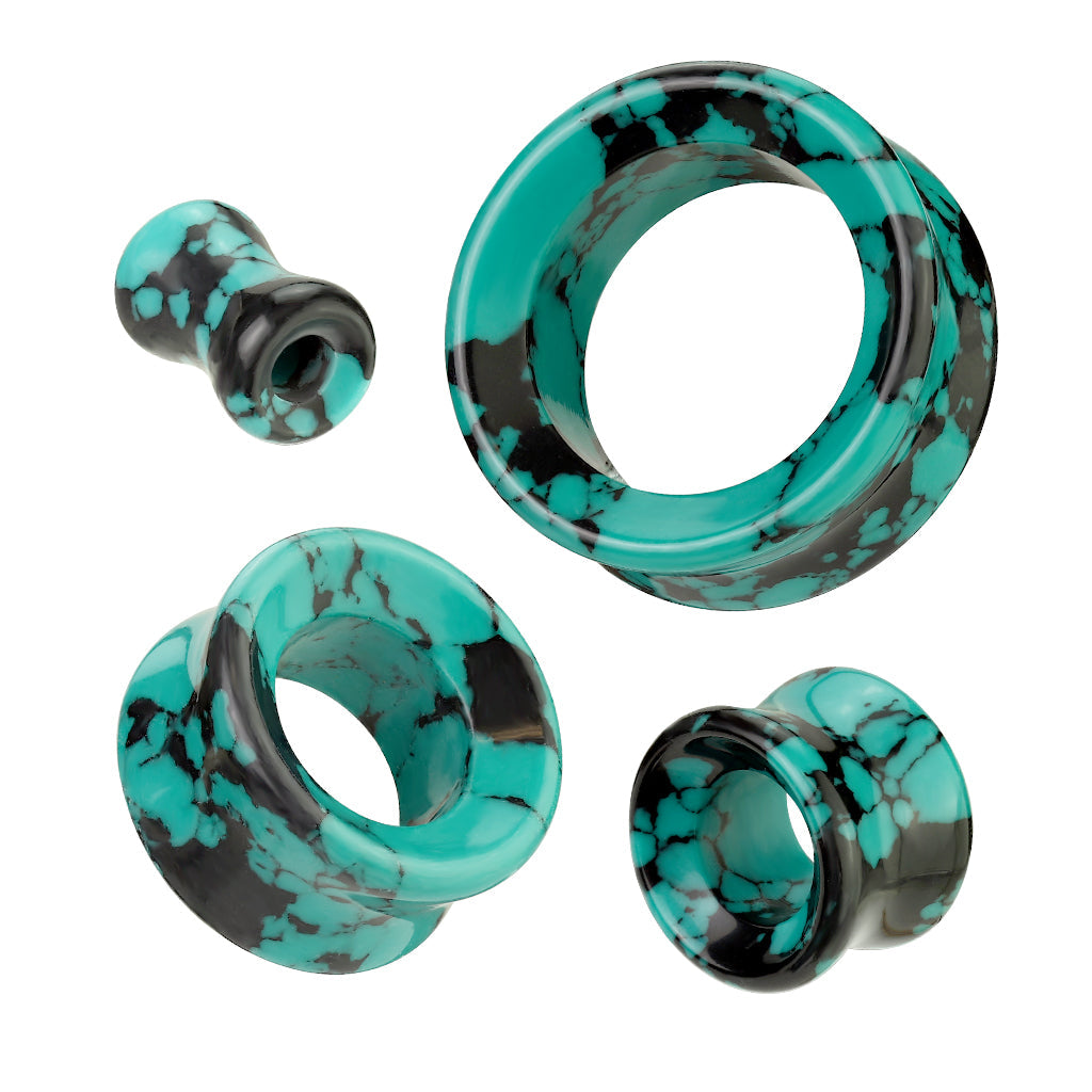 Organic Natural Black Teal Turquoise Double Flared Ear Tunnels