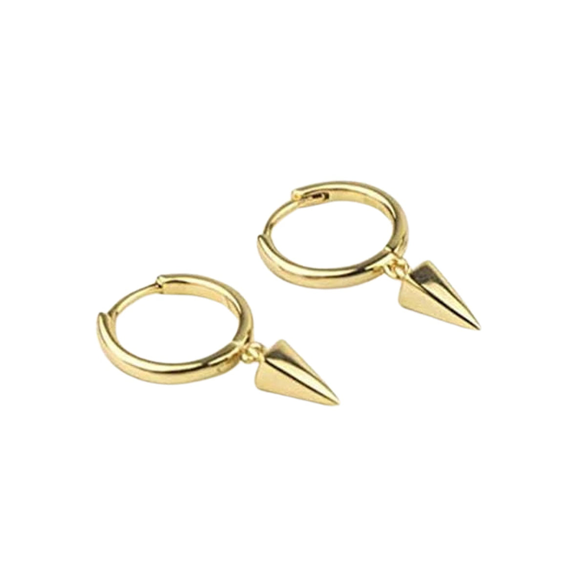 Pair Of 925 Sterling Silver Gold PVD Simple Spike Dangle Minimal Hoop Earrings