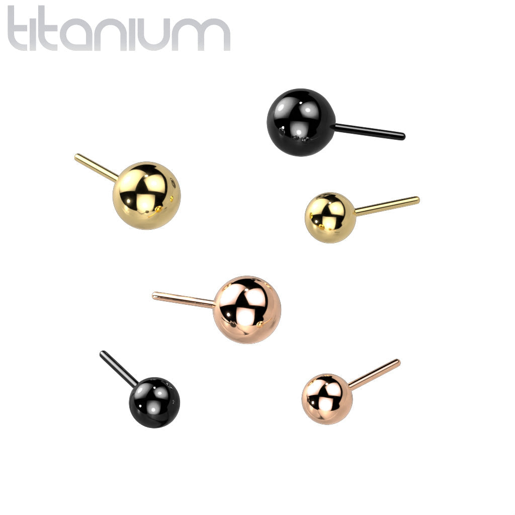 Labret aus Titan in Implantatqualität mit schwarzer PVD-Beschichtung, ohne Gewinde, zum Einstecken, Kugelkopf, mit flacher Rückseite