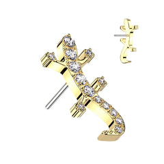 Implant Grade Titanium Gold PVD White CZ Gem Lizard Gecko Threadless Push In Labret