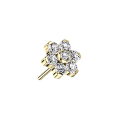 Implant Grade Titanium Gold PVD Threadless Push In Nose Ring White CZ Flower With Flat Back